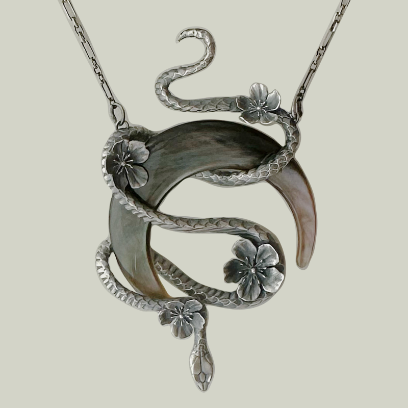 LUNASERP. Mystic Crescent Moon Serpant Necklace - Silver