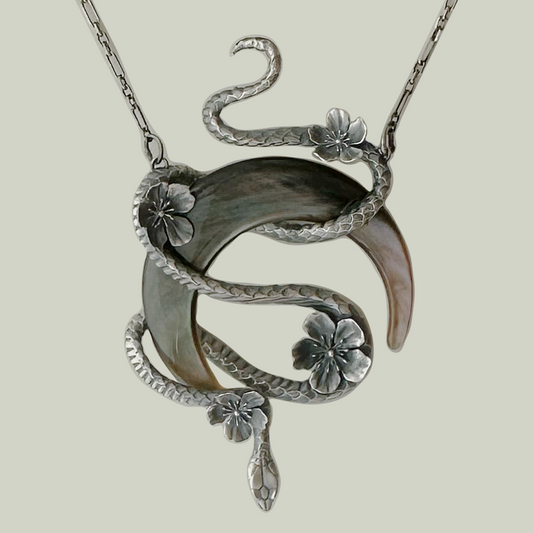 LUNASERP. Mystic Crescent Moon Serpant Necklace - Silver