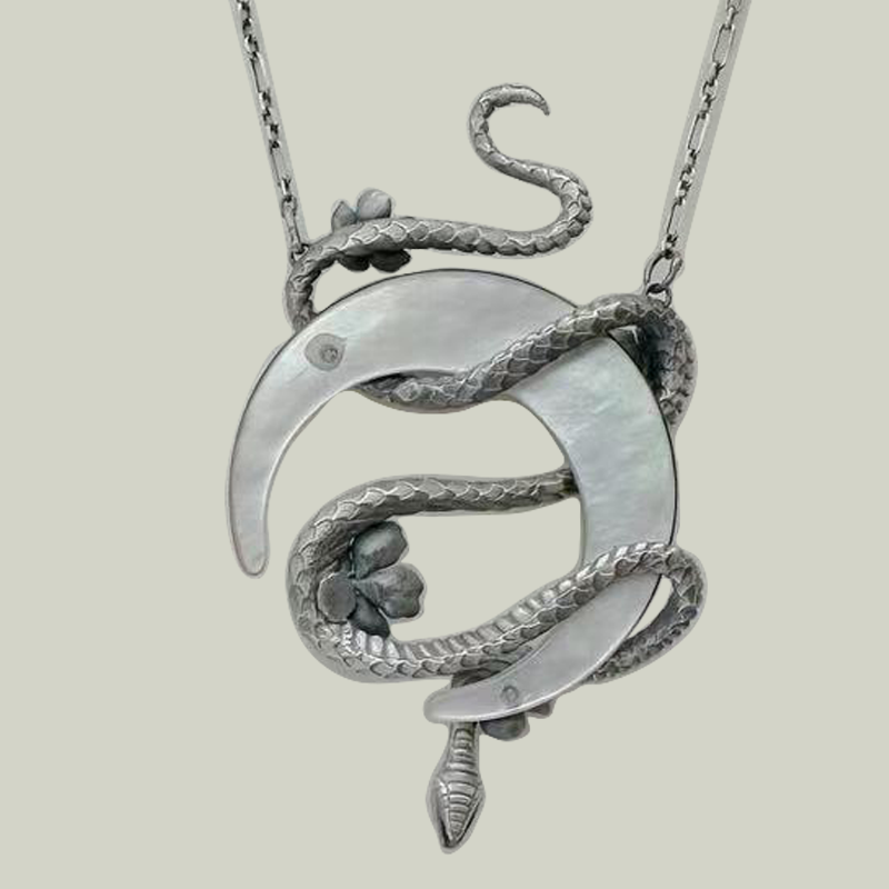 LUNASERP. Mystic Crescent Moon Serpant Necklace - Silver
